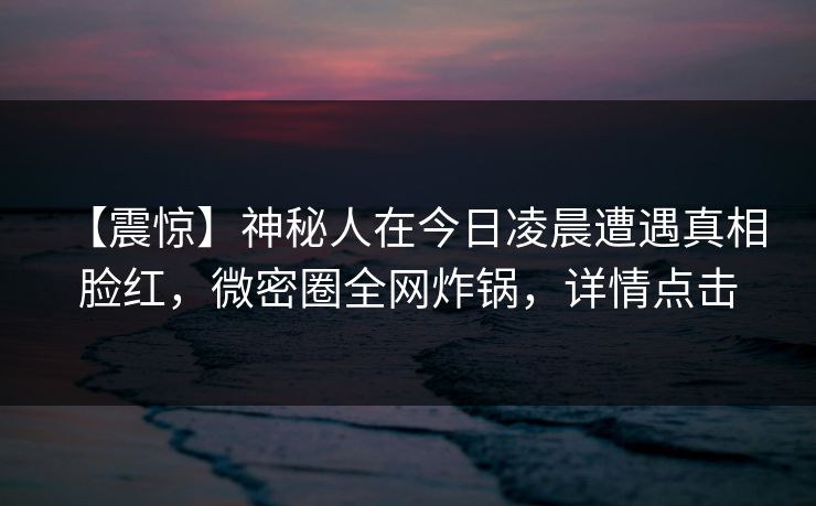 【震惊】神秘人在今日凌晨遭遇真相 脸红，微密圈全网炸锅，详情点击