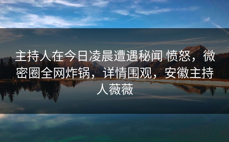主持人在今日凌晨遭遇秘闻 愤怒，微密圈全网炸锅，详情围观，安徽主持人薇薇
