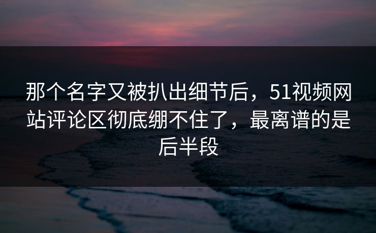 那个名字又被扒出细节后，51视频网站评论区彻底绷不住了，最离谱的是后半段